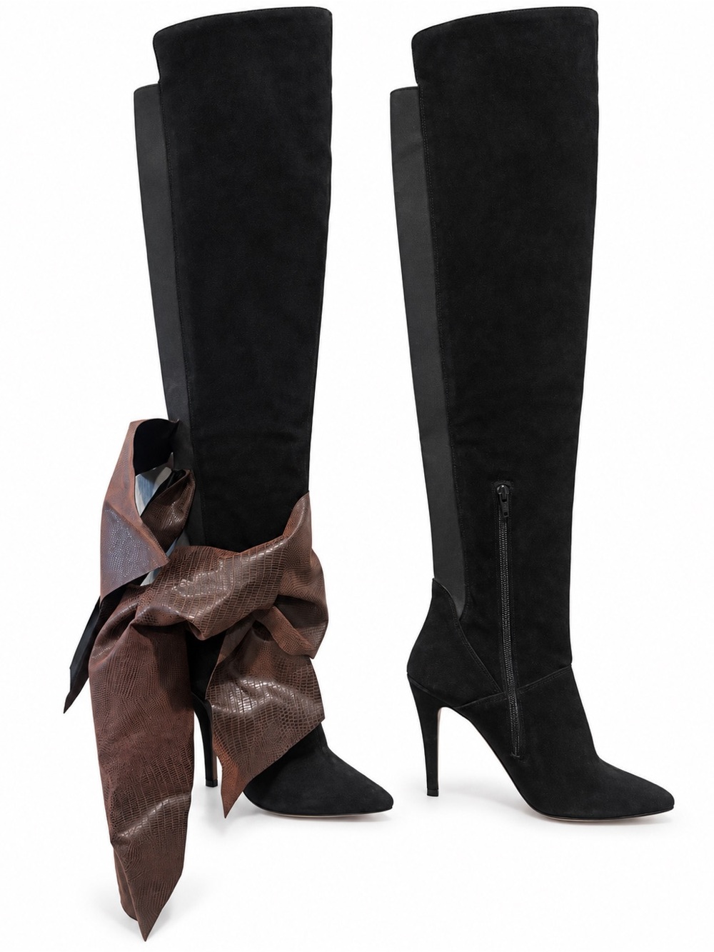 Women's Black Suede Over-the-Knee Stiletto Boots made in Brazil